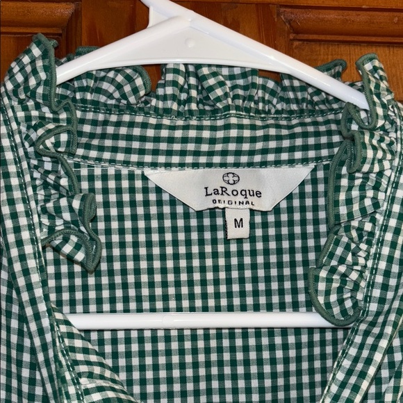 LaRoque Original Green Gingham Blouse with Neck Tie - Picture 2 of 6